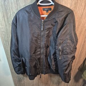 Ring of Fire Black Bomber Jacket with Vibrant Orange Lining